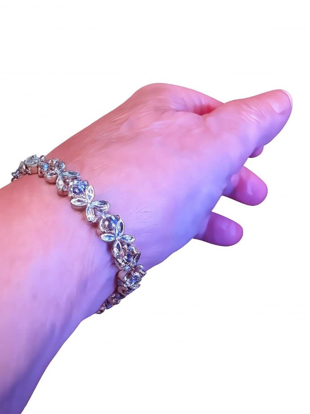 Vintage Y2K Signed Avon Silver Tone Floral Daisy Rhinestone Tennis Bracelet